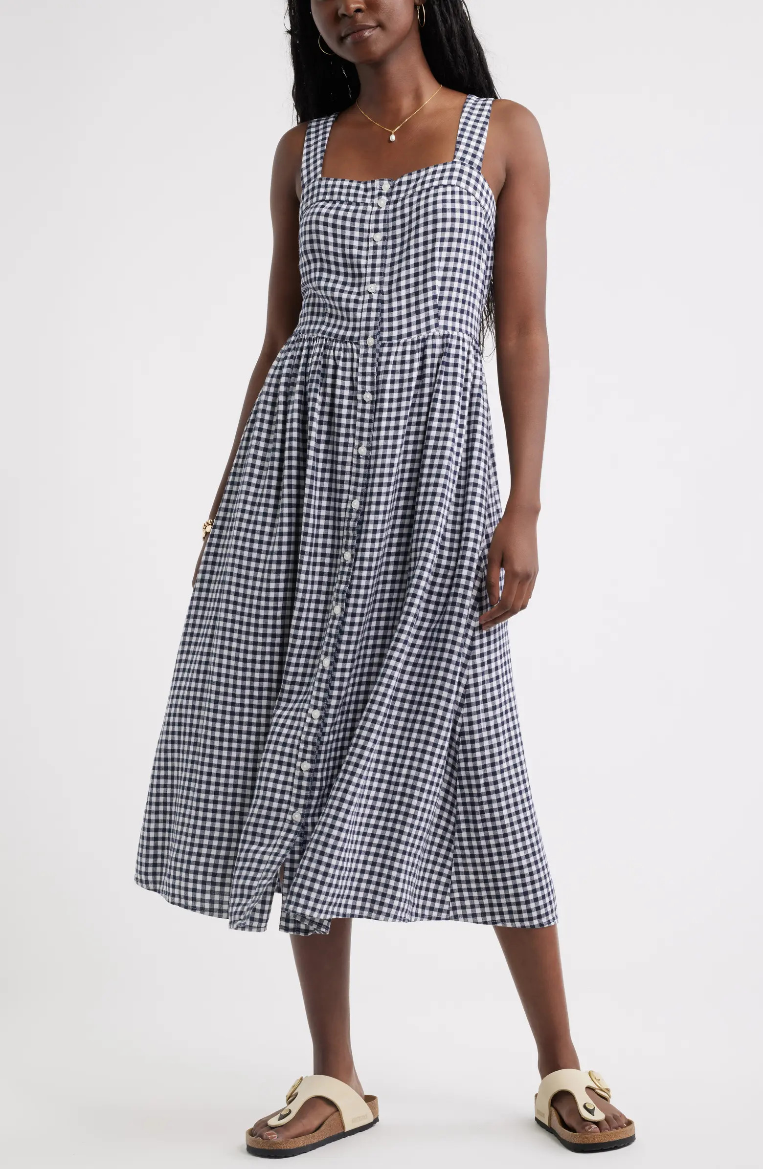 Checkered Button Front Midi Dress | Nordstrom