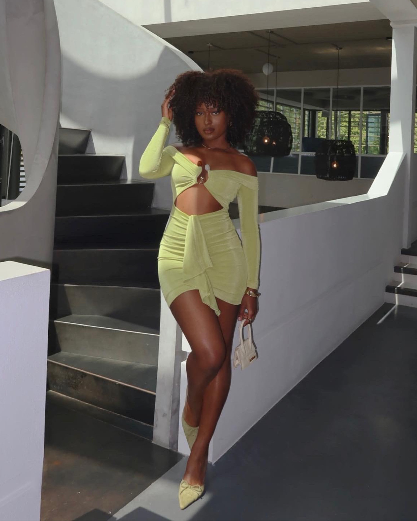 wearing size 6 (also in white) with EGO autumn-noon bow detailed pointed toe court heel mule in green suede (true to size)
summer look pastel short dress beach date night and jacquemus leather bag in natural croc afro hair black girl magic mini dress off the shoulder

#LTKfindsunder100 #LTKSeasonal #LTKeurope
