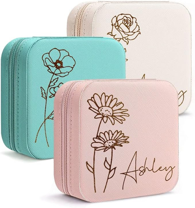 DayOfShe Bridesmaid Proposal Gifts Personalized Travel Jewelry Box Leather Small Ring Case for We... | Amazon (US)