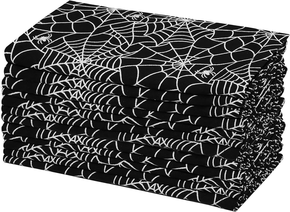 COTTON CRAFT Halloween Cloth Napkins - Spooky Spider Web Dinner Napkins - Set of 12 Pure Cotton R... | Amazon (US)