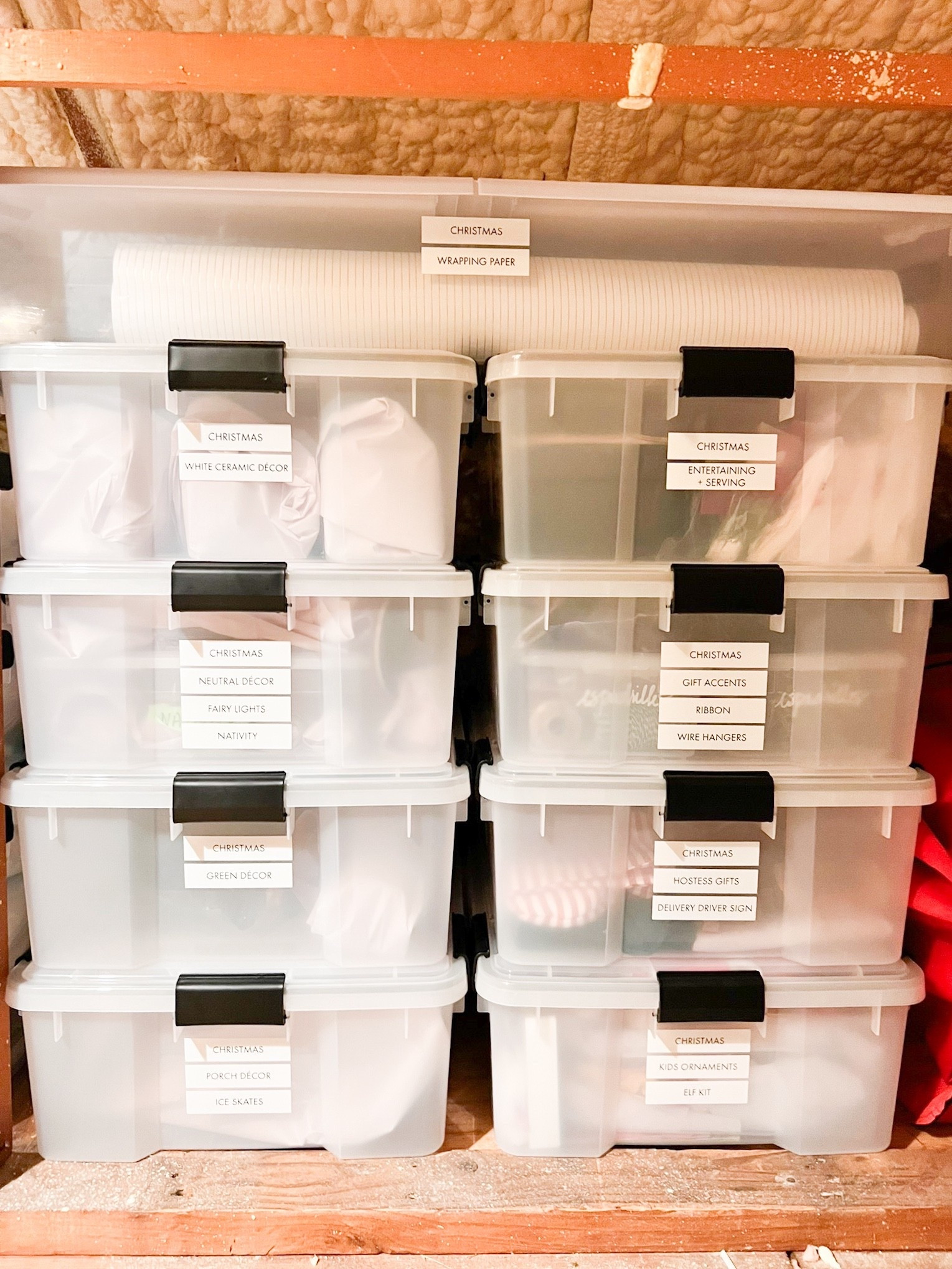 Air-filled bins = wasted space. The solution? Use clear, stackable, same-sized bins for holiday decor so you can maximize vertical storage and actually see what you have. We love the weathertight totes from @thecontainerstore!

#LTKHome #LTKSeasonal #LTKHoliday