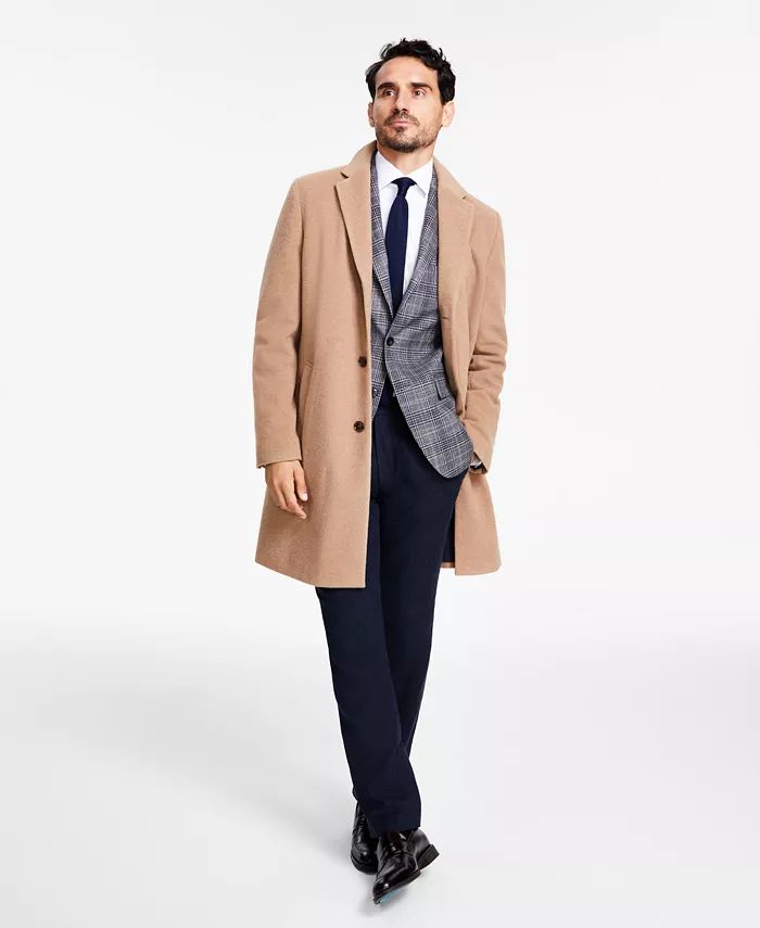 Men's Addison Wool-Blend Trim Fit Overcoat | Macy's