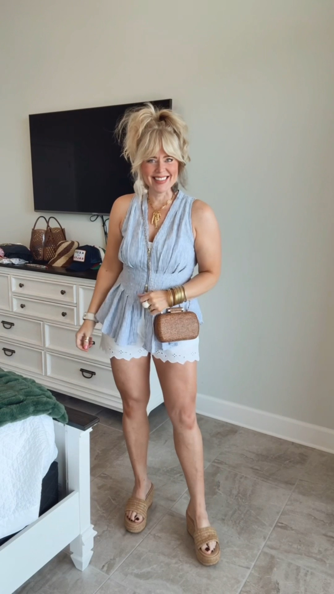 Cutest top and white shorts for my beach vacay dinner. I like to splurge on some pieces and this top is one of them and it’s so cute! I’m in a medium. 
My shorts are Target and I linked another white pair from there as well. 

✨Save on my FISH necklace @kcchicdesigns with code MANDIE

#LTKootd #LTKgrwm #LTKOver40