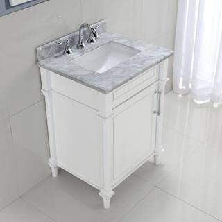 Aberdeen 24 in. W x 20 in. D x 34.5 in. H Bath Vanity in White with White Carrara Marble Top | The Home Depot