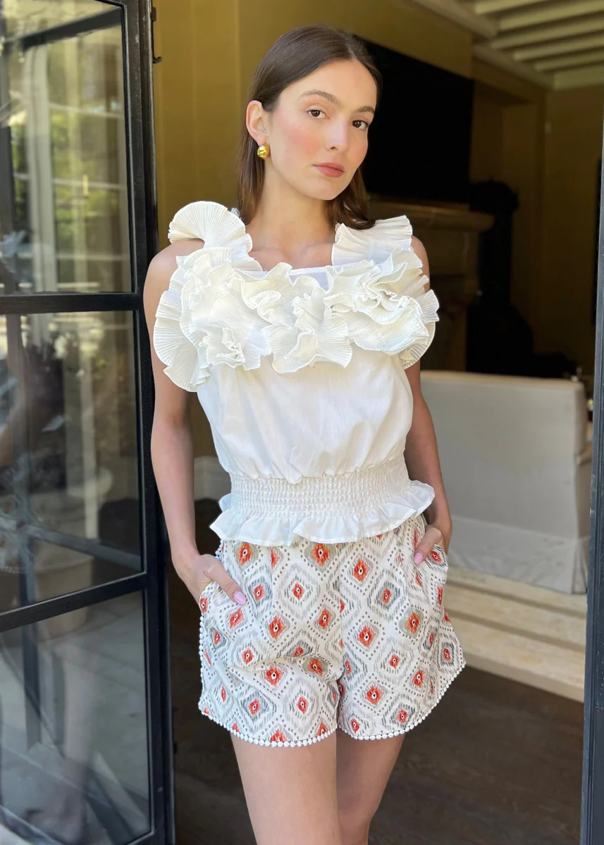 Aimee White Ruffle Cropped Peplum Top | Benaar La