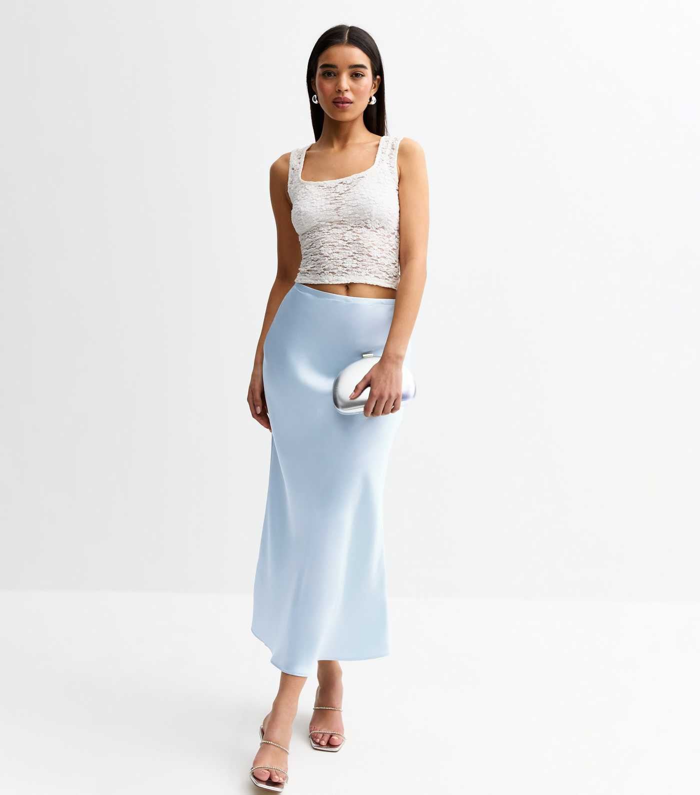 Light Blue Bias Cut Satin Midi Skirt | New Look | New Look (UK)