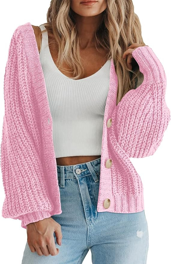 PRETTYGARDEN Women's Chunky Knit Open Front Sweater Long Sleeve Button Loose Short Cardigan Outer... | Amazon (US)