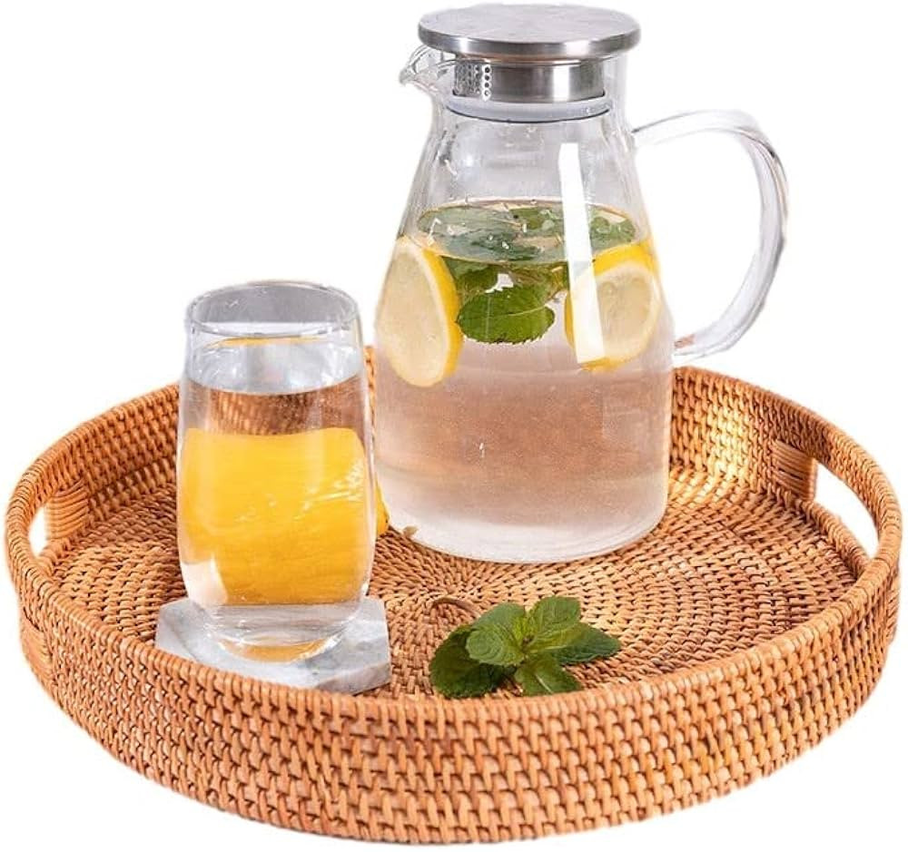 Isla's Creations Round Rattan Serving Tray – Woven Rattan Decorative Tray with Handles – Mult... | Amazon (US)