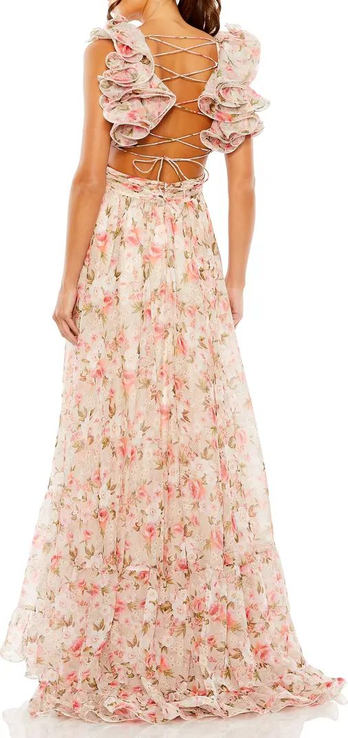 Floral Ruffle Cutout Gown | Nordstrom