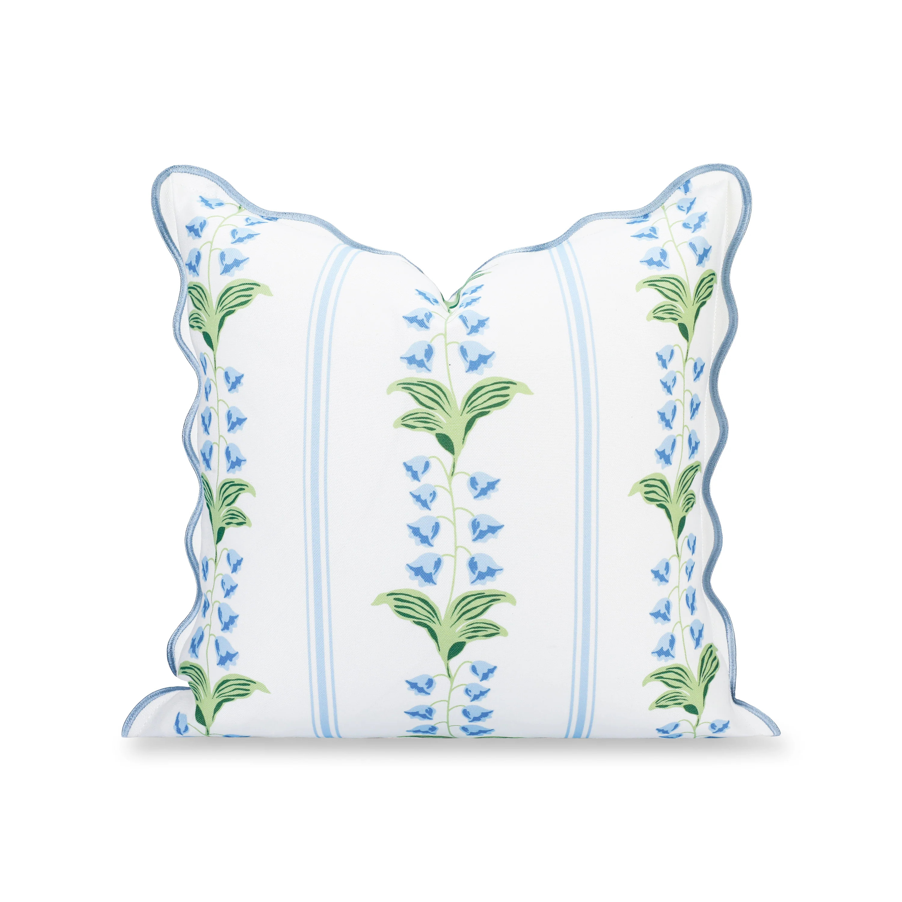 Newvalis, Indoor/Outdoor Blue Grass Green Floral Throw Pillow Cover, with Scalloped Border, 20 | Hofdeco