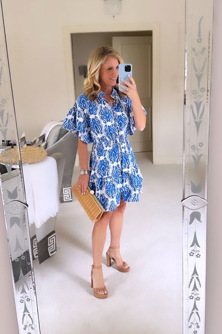 The perfect blue and white print dress for spring break! Has fabulous ruffle detail 
fits true to size
Under $100 

#LTKover40 #LTKstyletip #LTKSeasonal