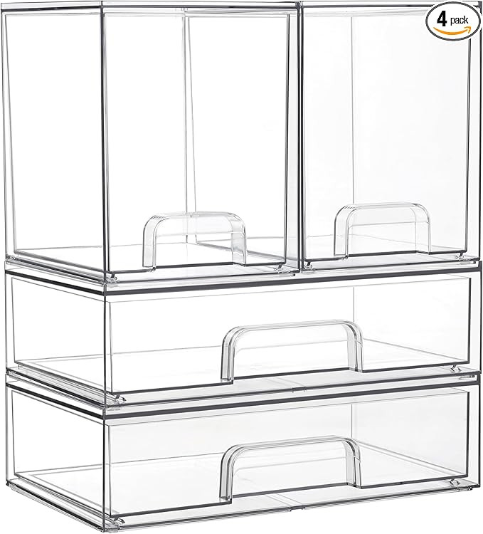 Vtopmart Clear Stackable Storage Drawers Set of 4, Plastic Organizer Bins for Makeup, Cosmetics, ... | Amazon (US)