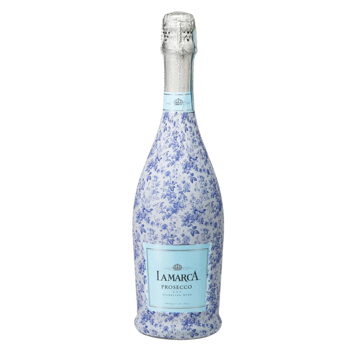Grandmillennial Blue Floral Prosecco Bottle Wrap | Beau Bottles