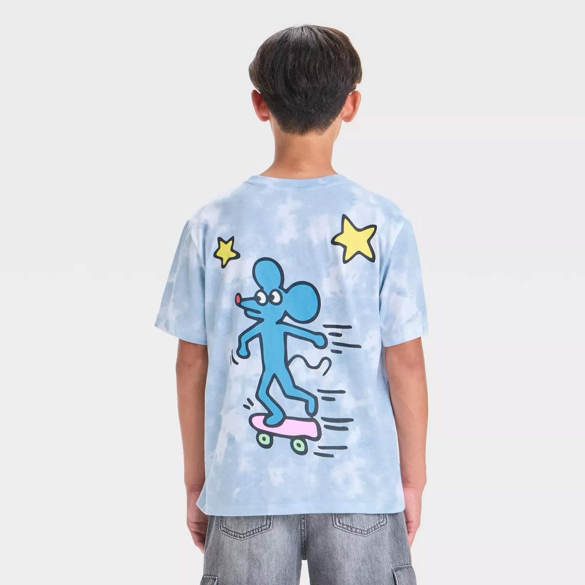 Boys' Keith Haring Skateboard Mouse Short Sleeve Graphic T-Shirt - Gray | Target