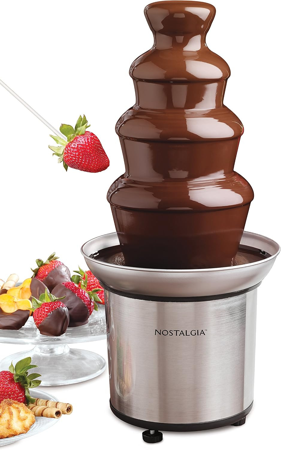 Nostalgia 4 Tier Electric Chocolate Fondue Fountain Machine for Parties - Melts Cheese, Queso, Candy, and Liqueur - Dip Strawberries, Apple Wedges, Vegetables, and More - 32-Ounce - Stainless Steel | Amazon (US)