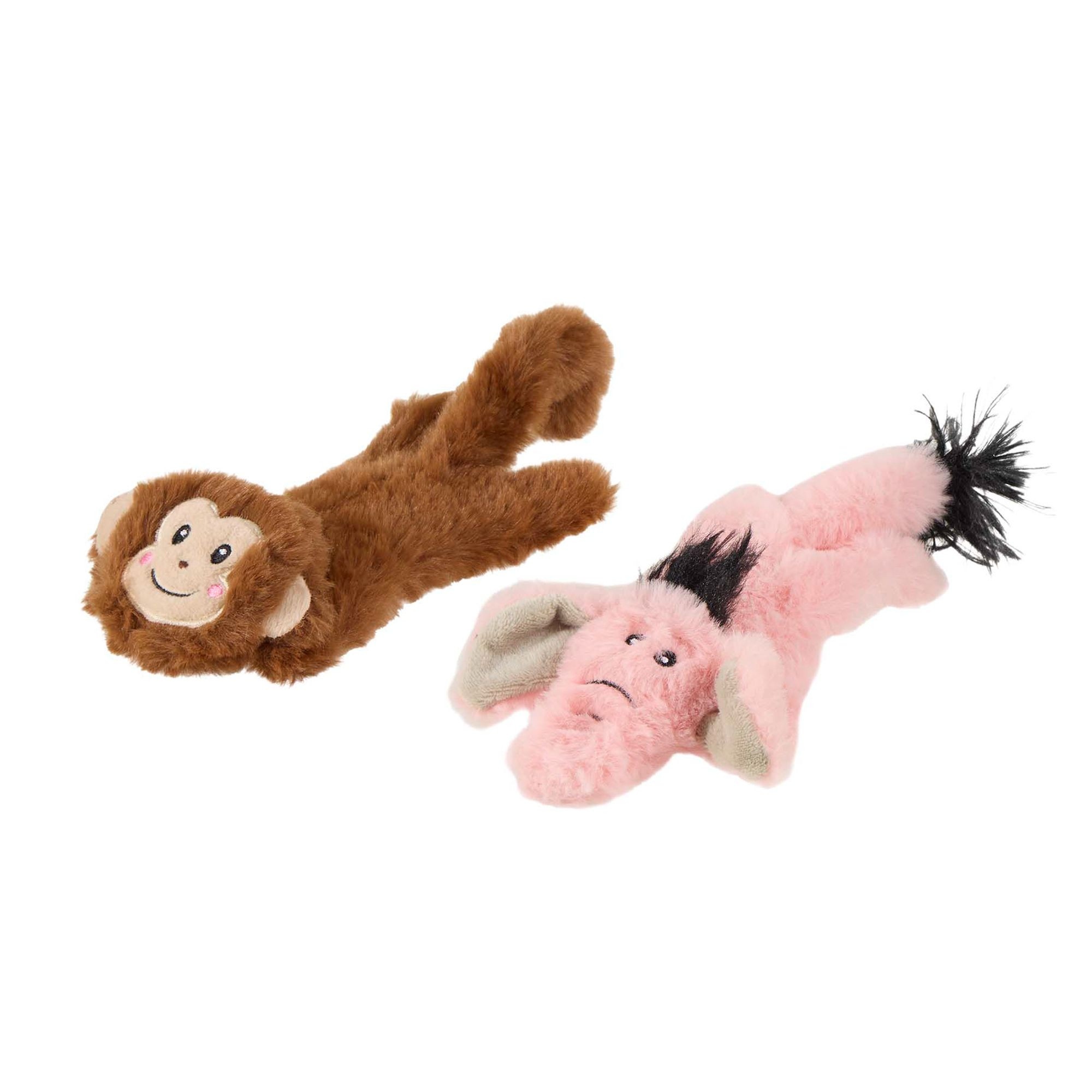 Joyhound® Crazy Comfy Flattie Monkey and Elephant Squeaker Crinkle Plush Dog Toy | PetSmart
