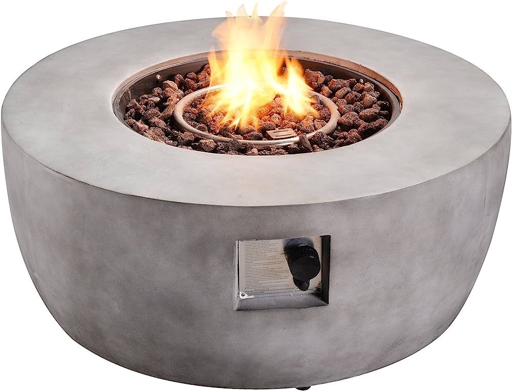 Teamson Home 36 in. Outdoor Round Propane Gas Smokeless Fire Pit with Sturdy Faux Concrete Base, ... | Amazon (US)