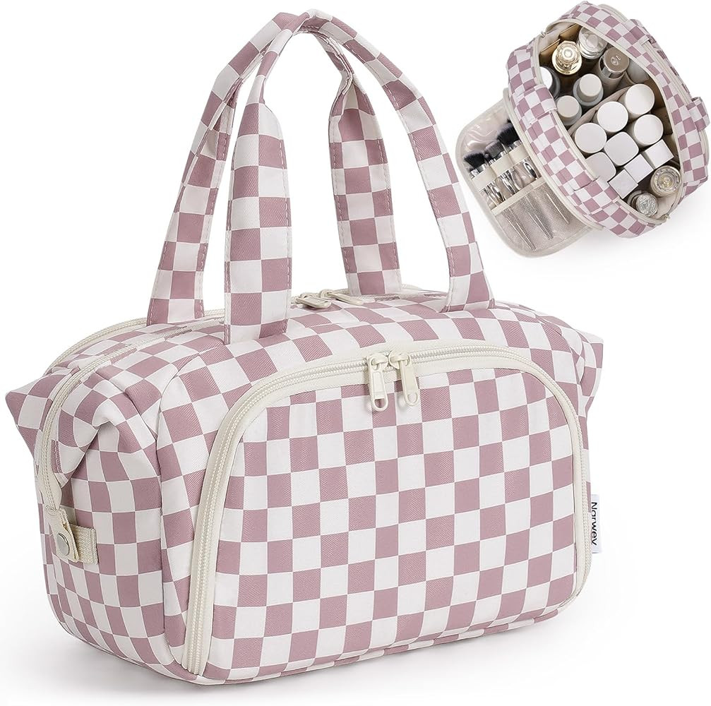 Narwey Travel Toiletry Bag for Women, Large Makeup Bag, Wide Open Cosmetic Make Up Organizer with... | Amazon (US)