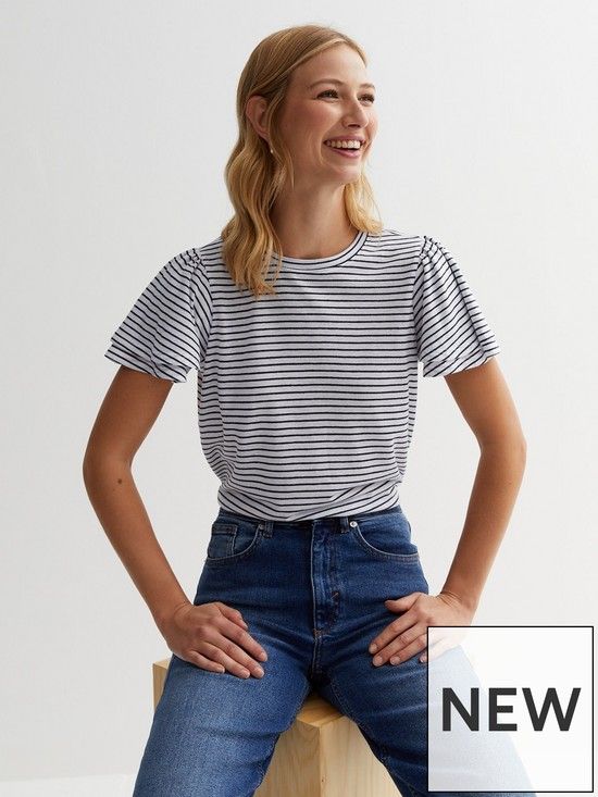 New Look White Stripe Crew Neck Short Layered Sleeve T-Shirt | Very (UK)