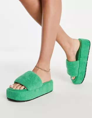 ASOS DESIGN Taya padded flatform sandals in green | ASOS (Global)