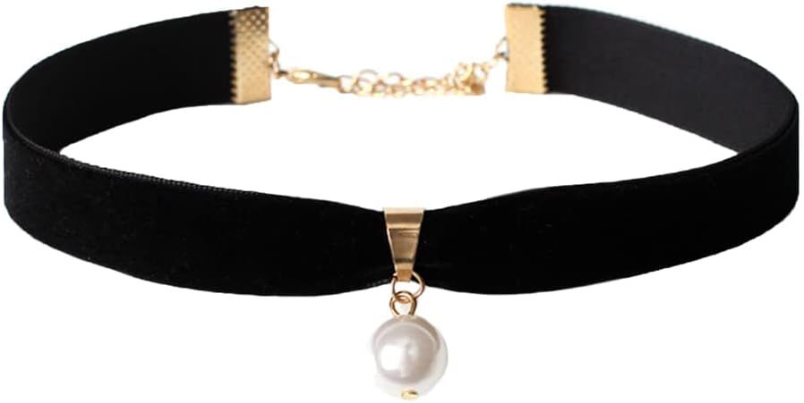 JAKAWIN Pearl Choker Necklace Adjustable Black Collar Necklaces for Women and Girls NK130 (A-Pear... | Amazon (US)
