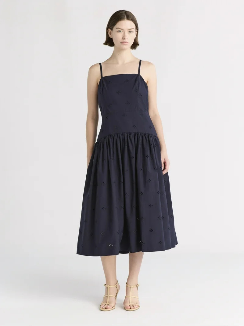 Free Assembly Women's and Women's Plus Sleeveless Cotton Eyelet Midi Dress, Sizes XS-4X - Walmart... | Walmart (US)