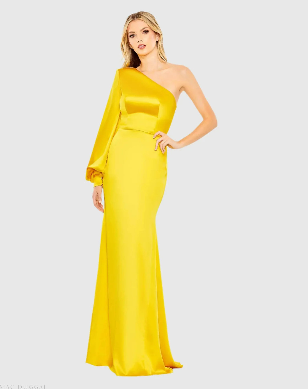 One Shoulder Bishop Sleeve Trumpet Gown | Mac Duggal