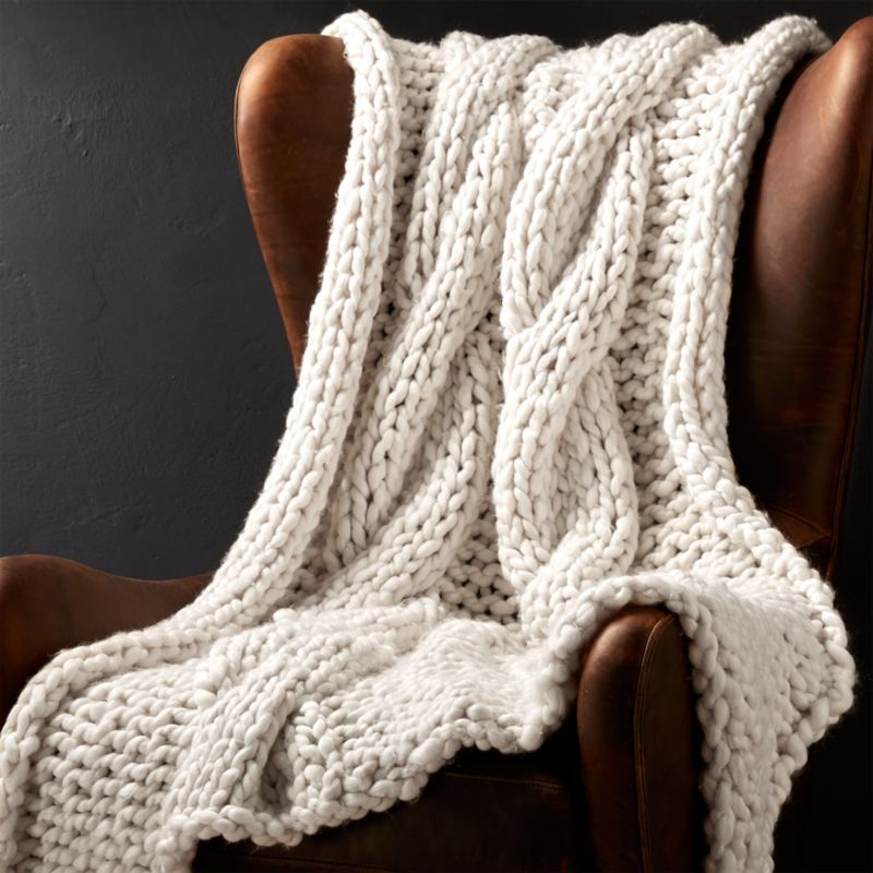 Cozy Knit Ivory Throw | Crate & Barrel