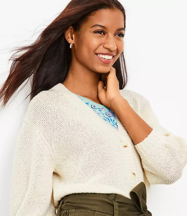 Marled 3/4 Sleeve Cardigan | LOFT