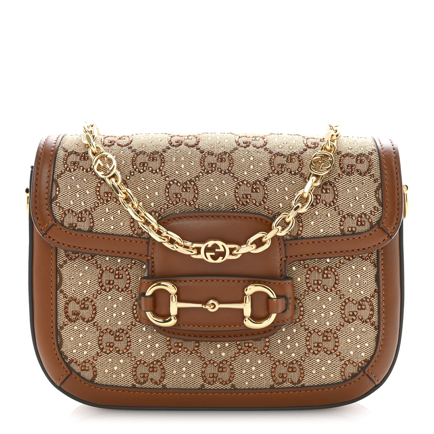 New Canvas Charisma Calfskin Crystal GG Monogram Mini Horsebit 1955 Shoulder Bag Camel Ebony | FASHIONPHILE (US)