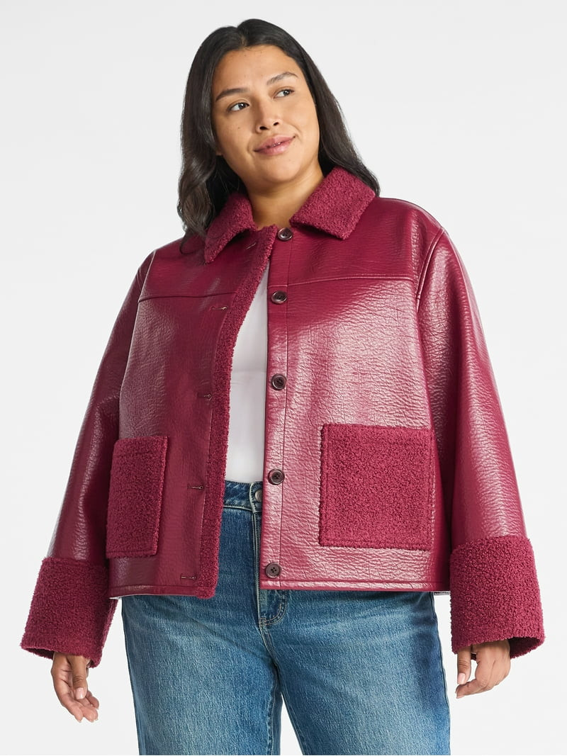 Terra & Sky Women's Plus Faux Shearling Jacket with Long Sleeves, Sizes 0X-5X | Walmart (US)