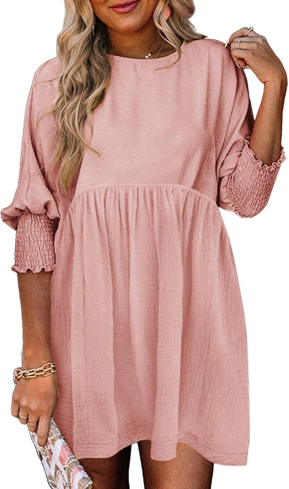 Dokotoo Womens Summer Spring Dresses Casual Tunic Dress Short Sleeve Crew Neck Flowy Swing Mini D... | Amazon (US)