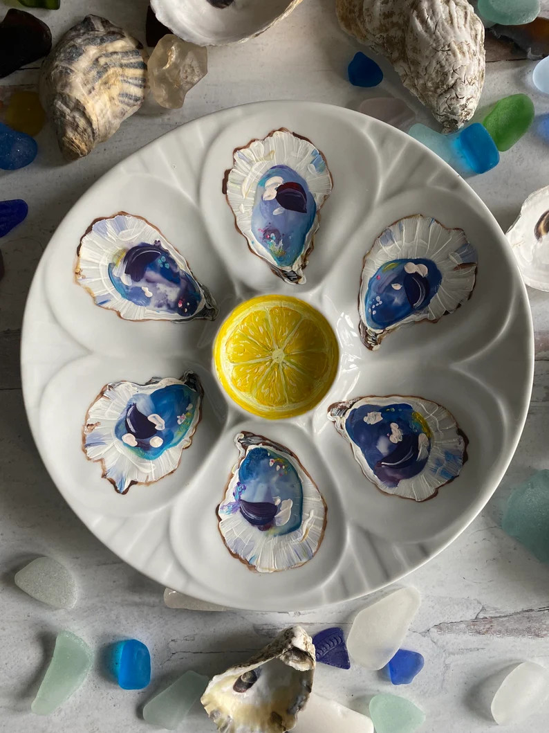 Hand Painted Porcelain Oyster Plate, Coastal Decor by Kristine Kainer | Etsy (US)