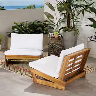 Noble House Sherwood Teak Brown Removable Cushions Wood Outdoor Club Chair with White Cushions (2... | The Home Depot