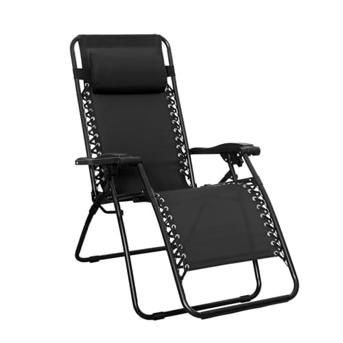 Amazon Basics Outdoor Patio Zero Gravity Lounge Chair with Pillow, Folding Reclining and Textilene Adjustable, Folding Lounge Lawn Chairs for Outside, 26", Black | Amazon (US)