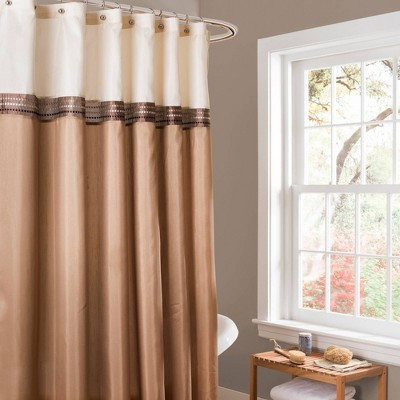 Terra Shower Curtain Beige/Ivory - Lush Décor: Polyester Stripe Pattern, Buttonhole Top, OEKO-TEX Certified | Target