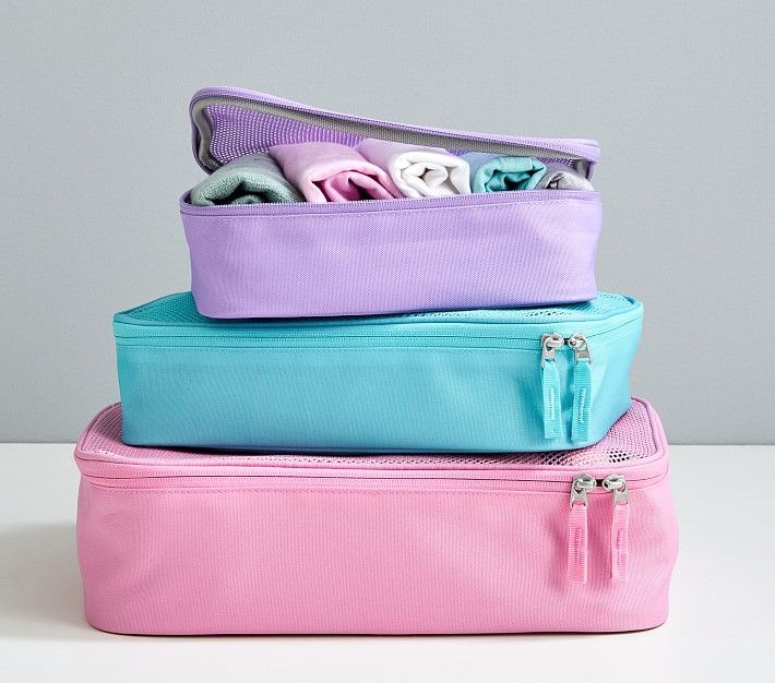 Mackenzie Pink/Aqua/Lavender Packing Cubes, Set of 3 | Pottery Barn Kids