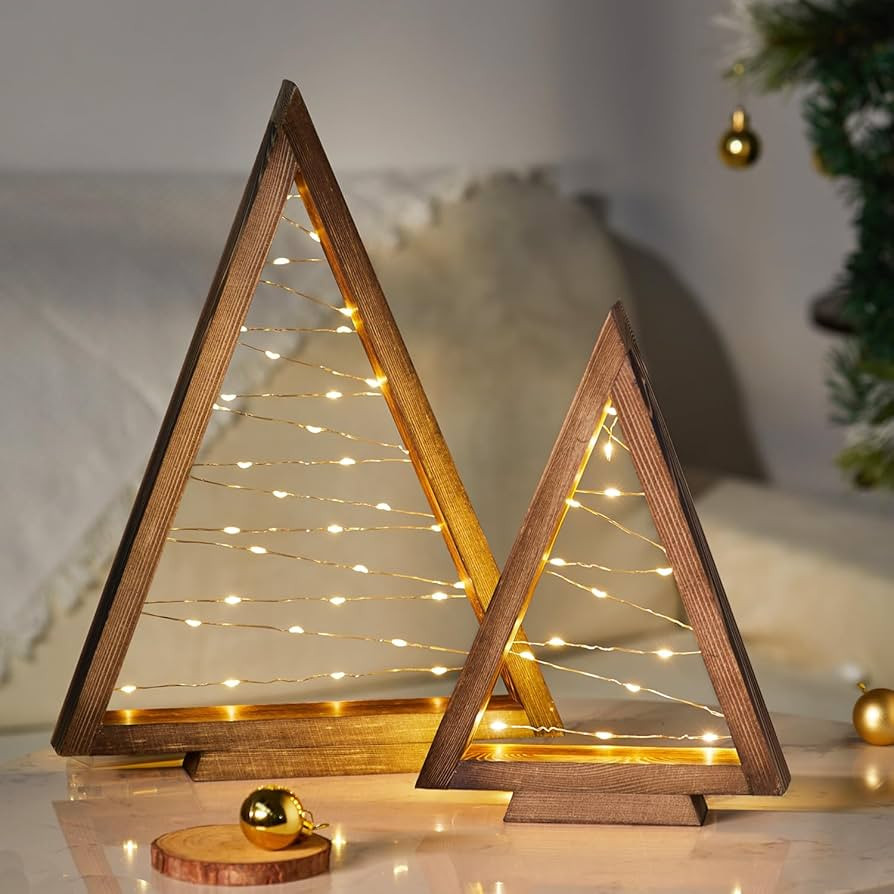 Wood Christmas Tree with Lights, Modern Farmhouse Lighted Tabletop Christmas Tree for Home Table ... | Amazon (US)