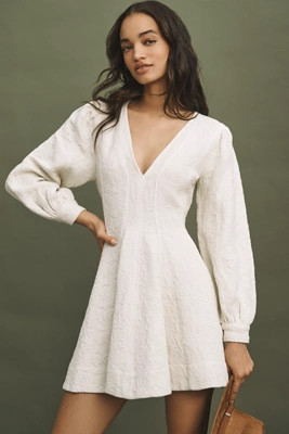 Pilcro Long-Sleeve V-Neck Textured Mini Dress | Anthropologie (US)