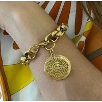 Chunky Gold Tone Coin Charm Bracelet, Statement Chain | Etsy (US)