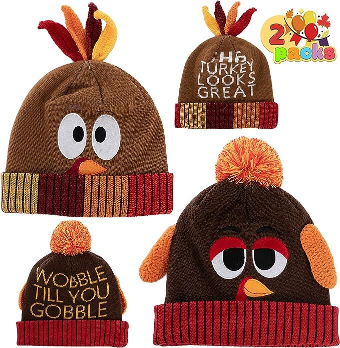 2 Pcs Thanksgiving Pom Pom Beanie Hats for Turkey Trots Dress Up Party, Role Play and Carnival Co... | Amazon (US)