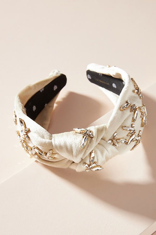 Lele Sadoughi Embellished Velvet Knotted Headband By Lele Sadoughi in White | Anthropologie (US)