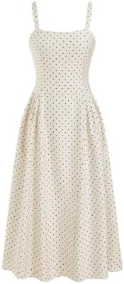 CIDER Womens Polka Dots Summer Casual Dresses Square Neck Sleeveless Midi A Line Elegant Dress | Amazon (US)