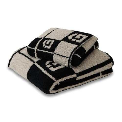 Baby Throw Blanket Knit Checkered Reversible Soft Cozy Warm Blanket Living Room or Bedroom Travel(Black,28"x40") | Amazon (US)