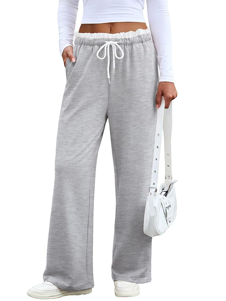 Anbech Wide Leg Sweat Pants for Womens 2025 Low Rise Drawstring Baggy Sweatpants Casual Lounge Pa... | Amazon (US)