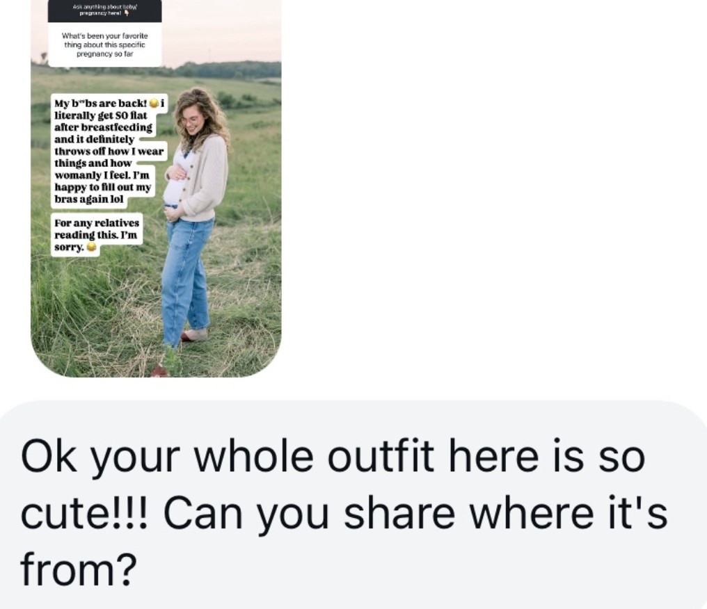 Outfit deets! 

Love the barrel jeans from AE, they fit well with a bump because they aren’t high rise (more mid rise) and hit right where you want 😍

The white tank comes in a pack of 2 from Amazon for $12! I love them during pregnancy because they are extra stretchy and long! Medium works well for me! 

Sweater is from Old Navy and I’m actually wearing a small for that!!