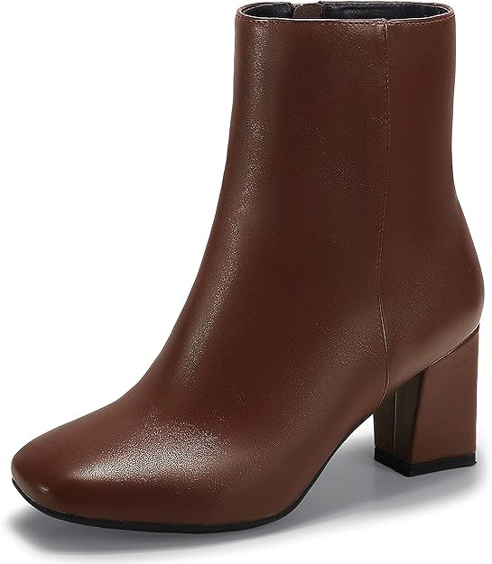 IDIFU Women's Aliza Fashion Square Toe Short Boots Side Zipper Low Block Heel Ankle Booties | Amazon (US)
