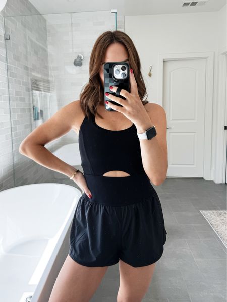The perfect onsie for Summer! Runs tts (wearing a small) — love the cutout detail and the shorts have a built in liner. There is also a built in sports bra. 

#LTKOver40 #LTKFitness #LTKActive