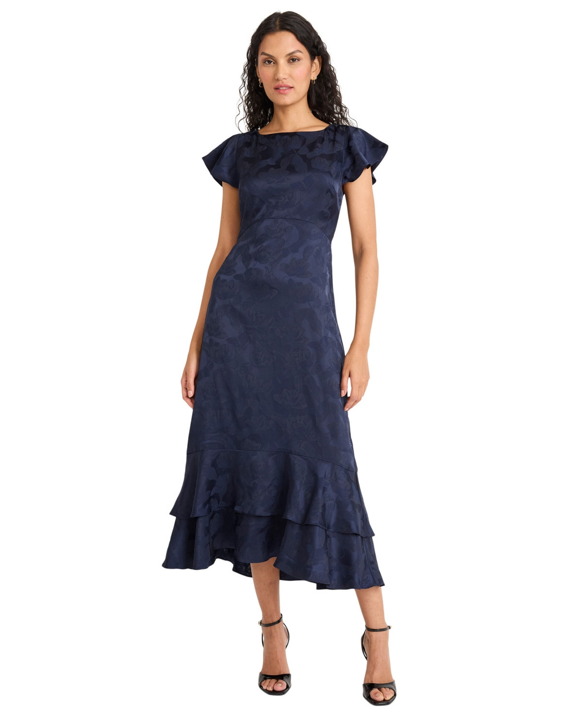Maggy London Women's Ruffle Boat Neck Midi Dress - Navy blazer | Macy's