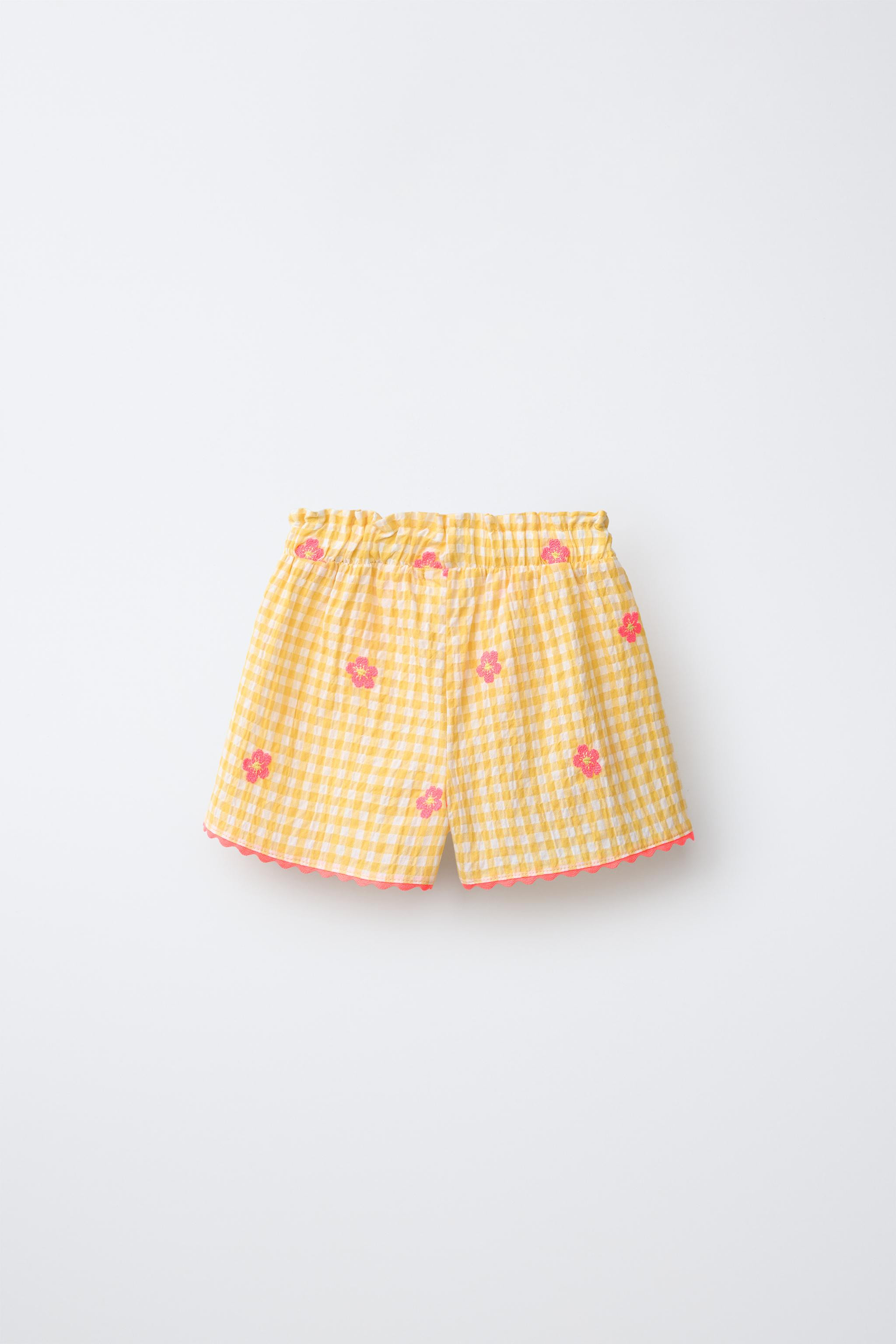EMBROIDERED FLORAL GINGHAM SHORTS | Zara US